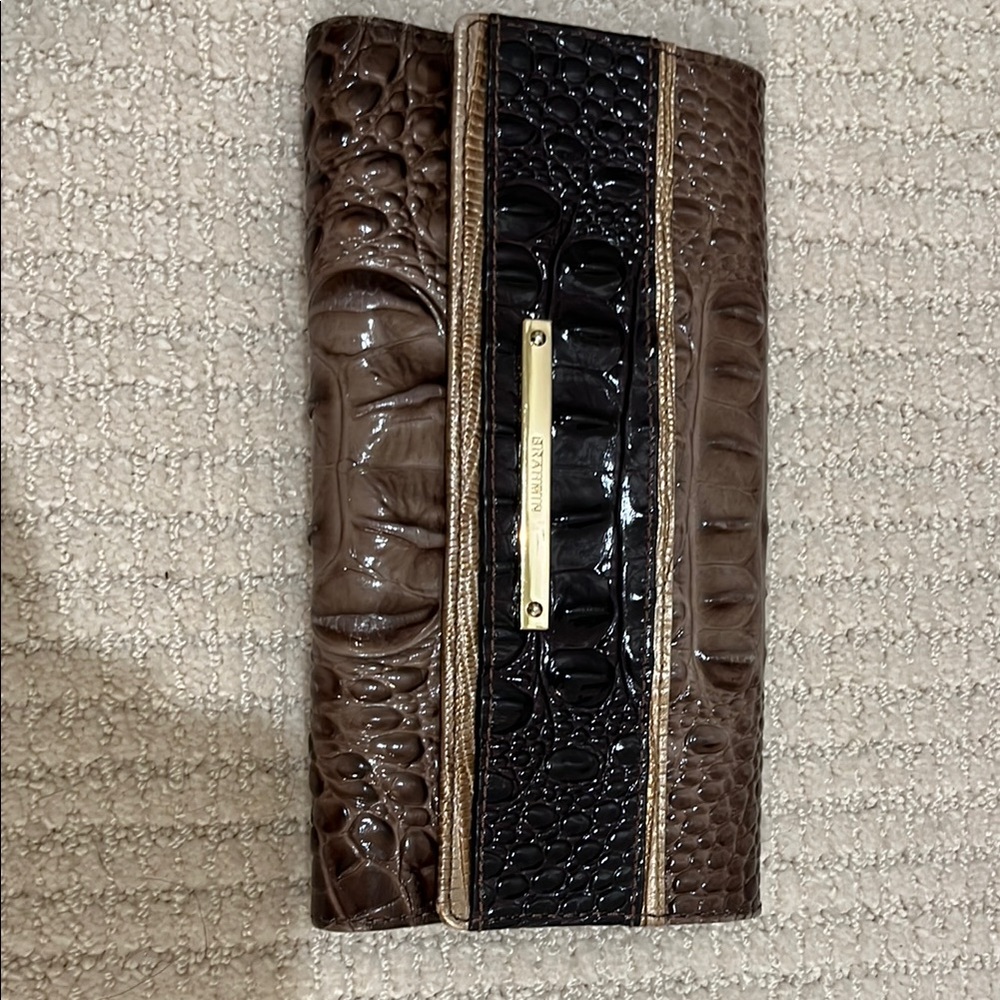 Brown and Black Crocodile Embossed Clutch